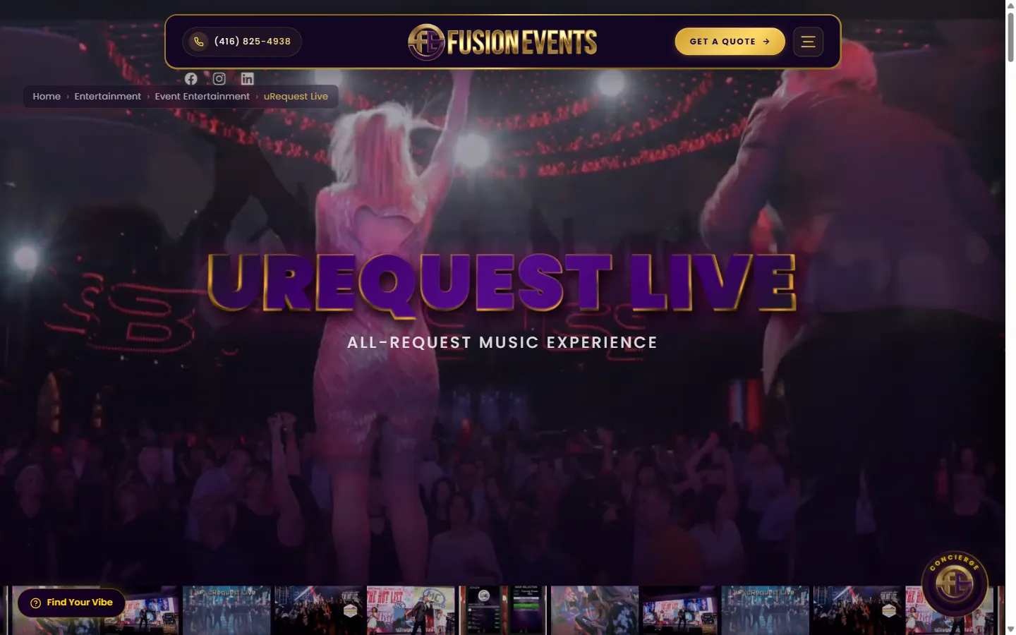 uRequest Live act page with chat concierge