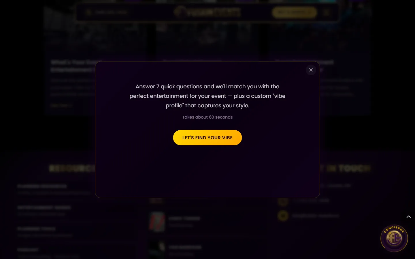 Event Vibe Quiz modal