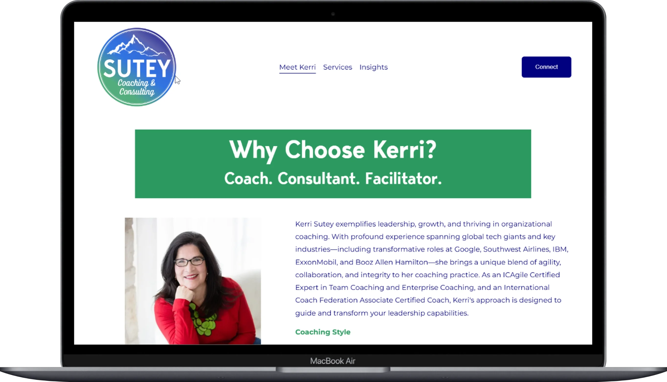 Kerri's previous Squarespace site