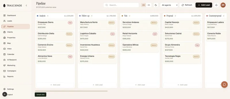 Trasciende · Monterrey CRM project interface