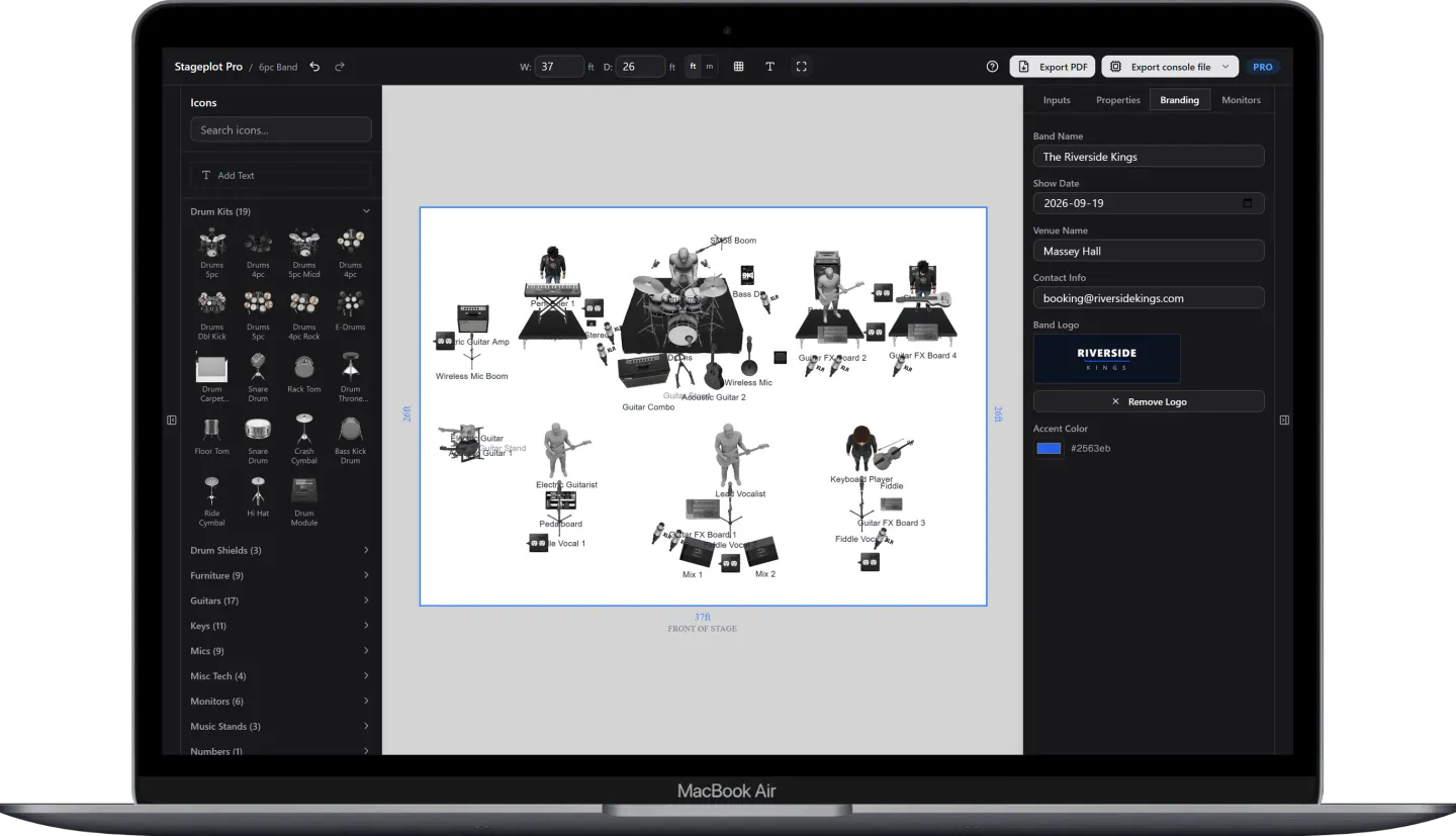 StagePlot Pro monitor mix planning interface